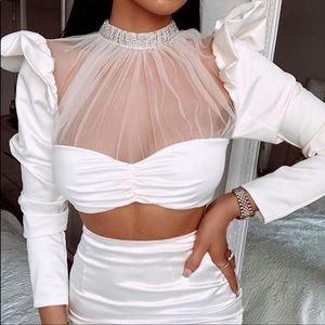 House of CB 'Mischa' Ivory Crystal Cropped Top